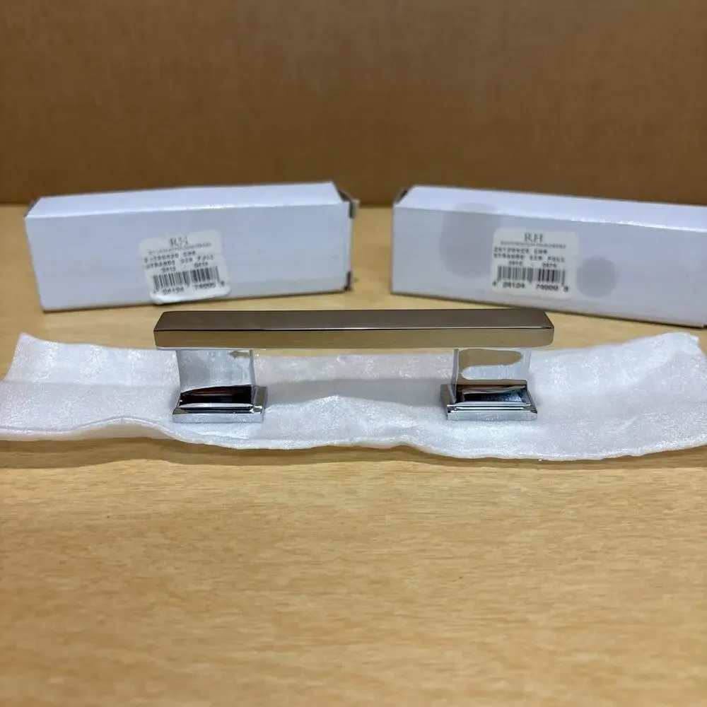 2X Restoration Hardware Strande Cabinet Pull 3”Center-to-Center Polished Chrome